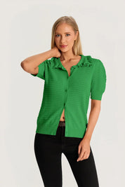 Green Ruffle Peter Pan Collar Cardigan Sweater 3