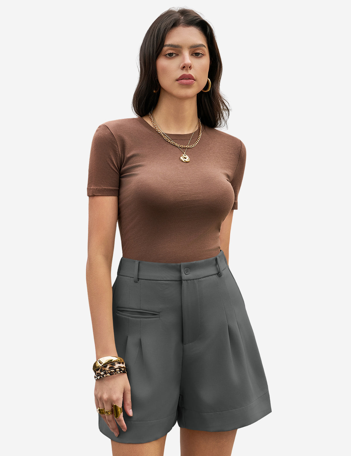 Womens Grey Wide Leg Dressy Shorts 1