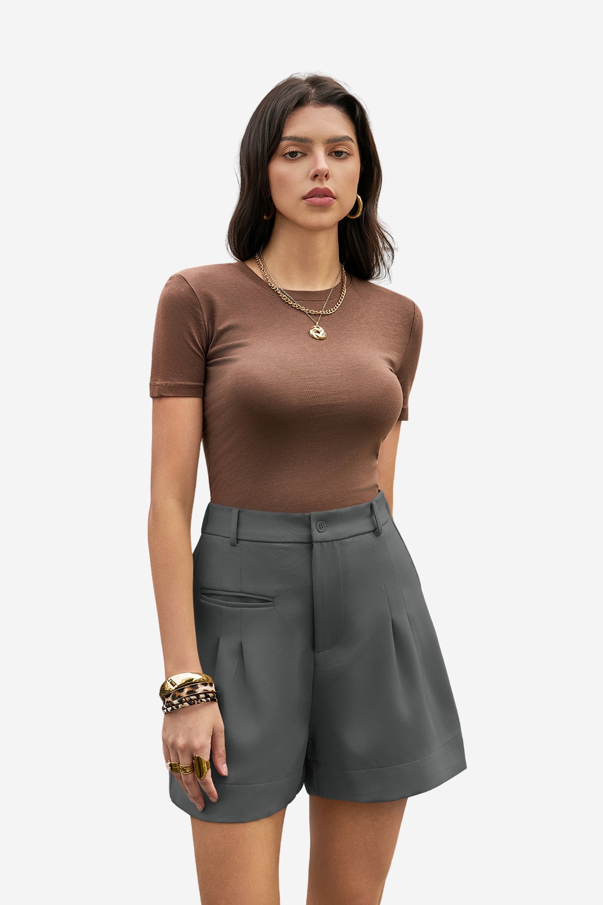 Womens Grey Wide Leg Dressy Shorts 1