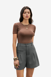 Womens Grey Wide Leg Dressy Shorts 1