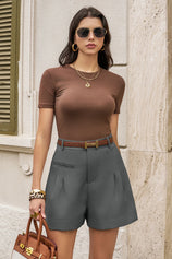 Womens Grey Wide Leg Dressy Shorts 2