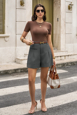 Womens Grey Wide Leg Dressy Shorts | CicyBell
