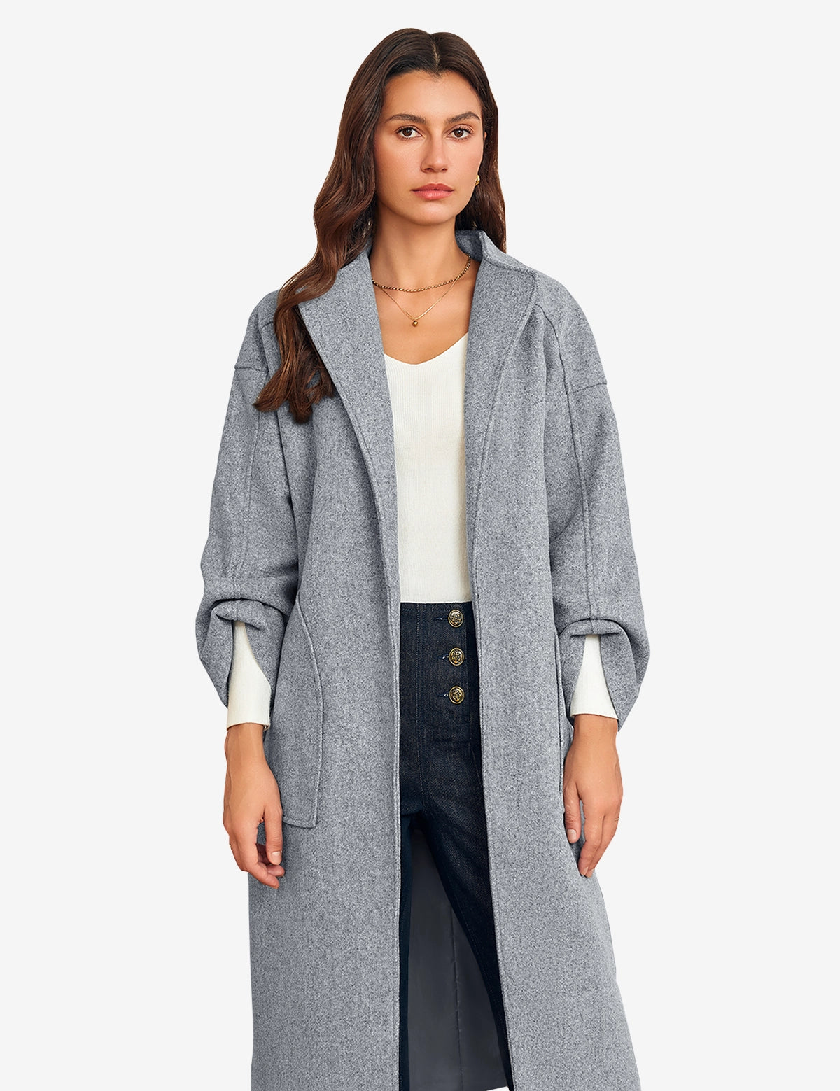 Womens Grey Long Pea Coats 1