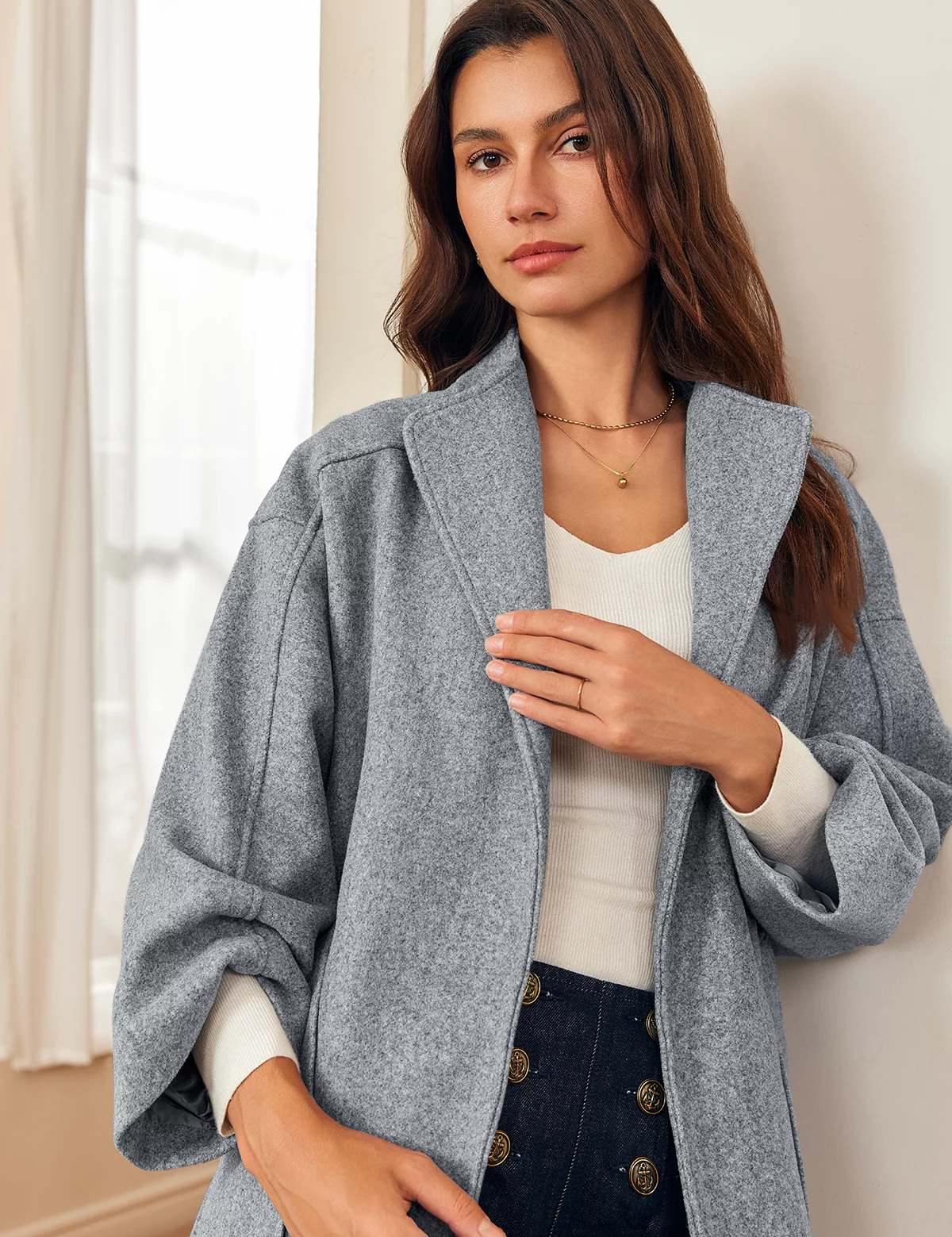 Womens Grey Long Pea Coats 2