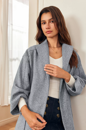 Womens Grey Long Pea Coats 2