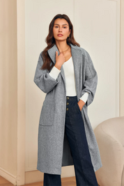 Womens Grey Long Pea Coats 3