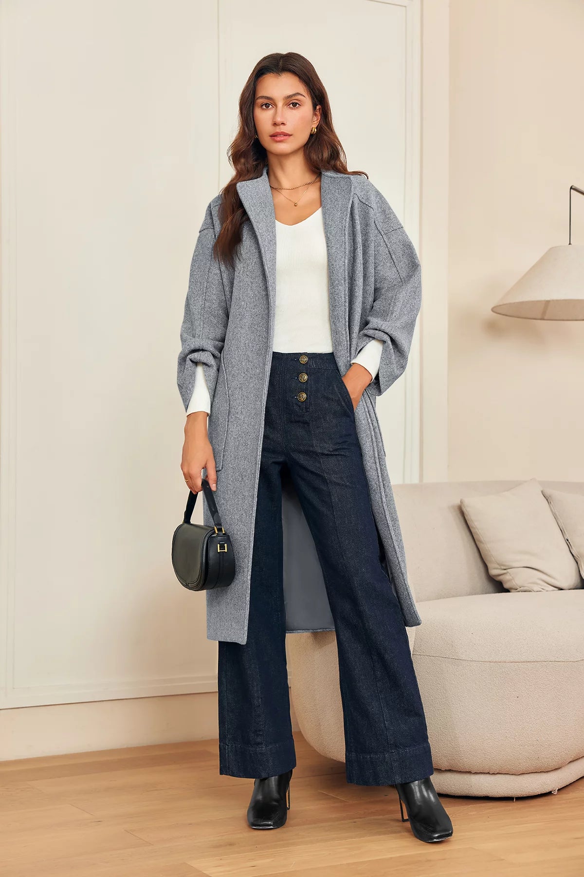 Womens Grey Long Pea Coats | CicyBell