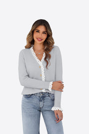 Womens Grey  Lace V Neck Sweaters 1