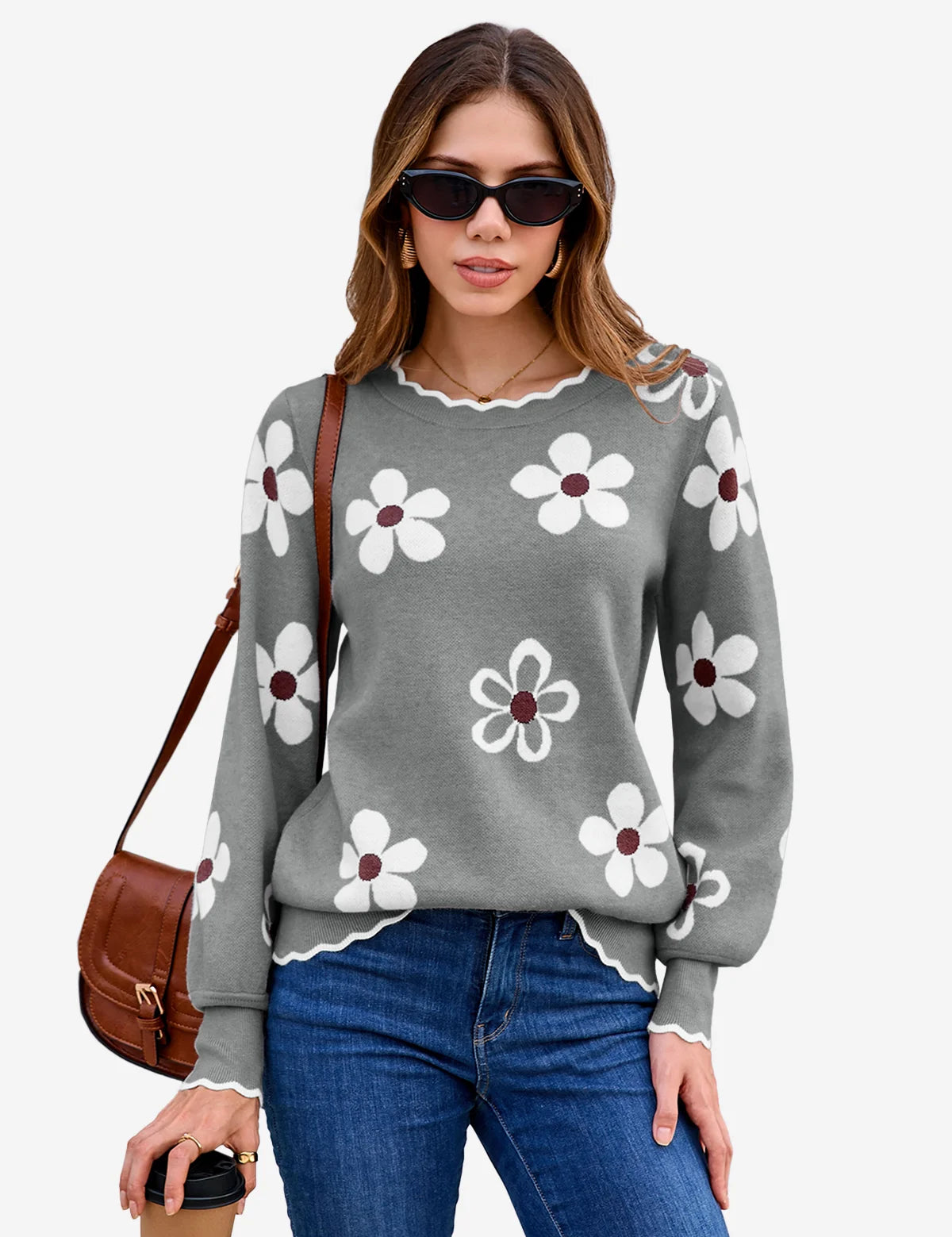 Womens Grey Crew Neck Sweater 1