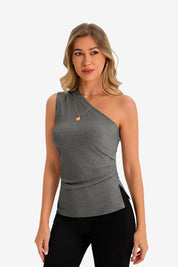 Womens Grey One Shoulder Tank Tops 1