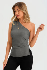 Womens Grey One Shoulder Tank Tops 3
