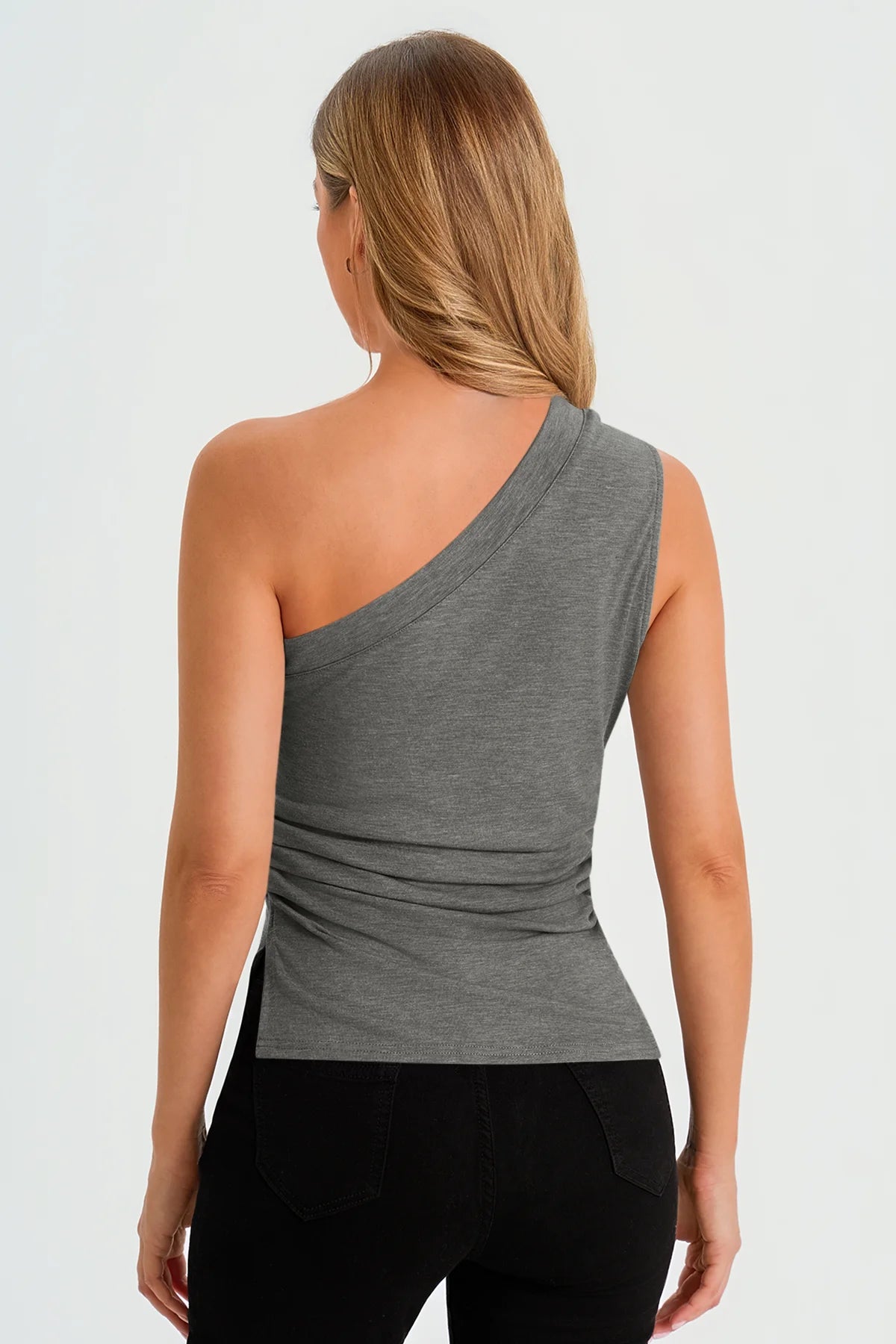 Womens Grey One Shoulder Tank Tops | CicyBell