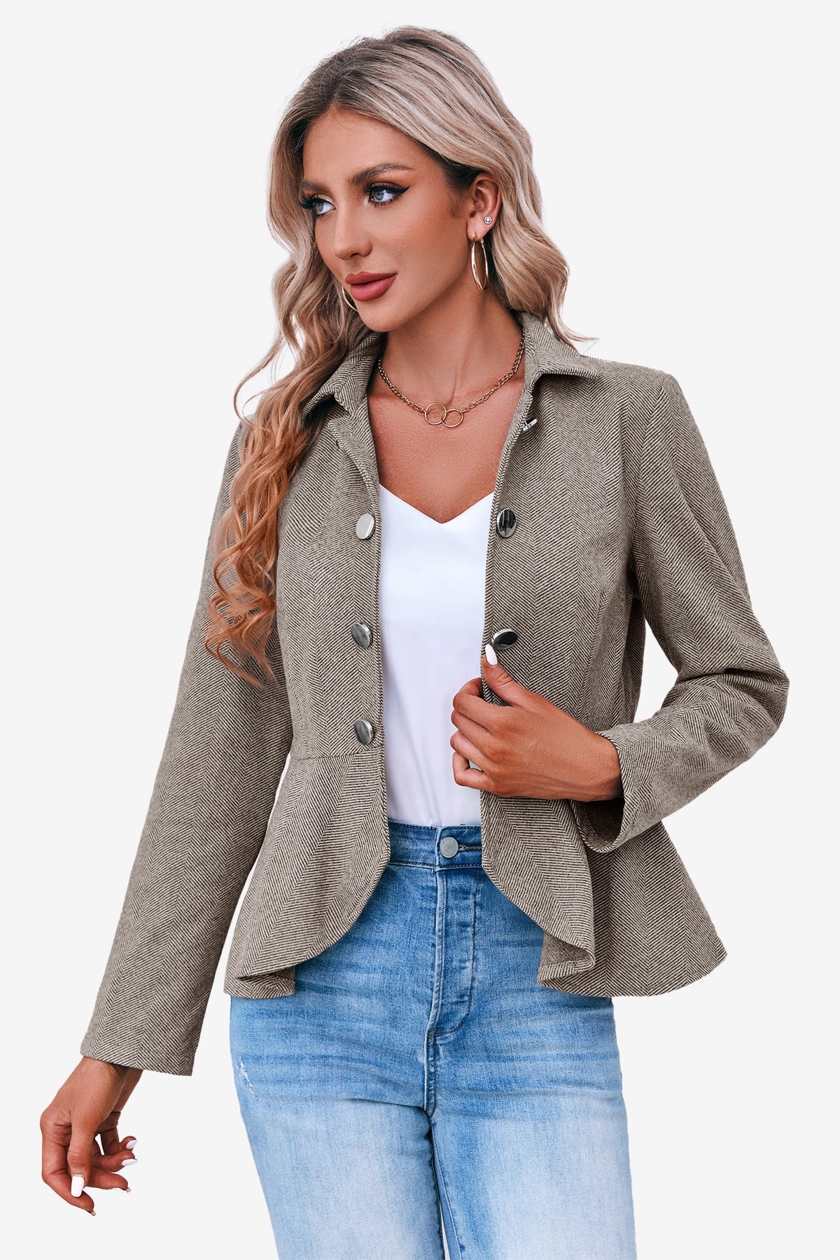 Women Khaki Elegant Blazer 1