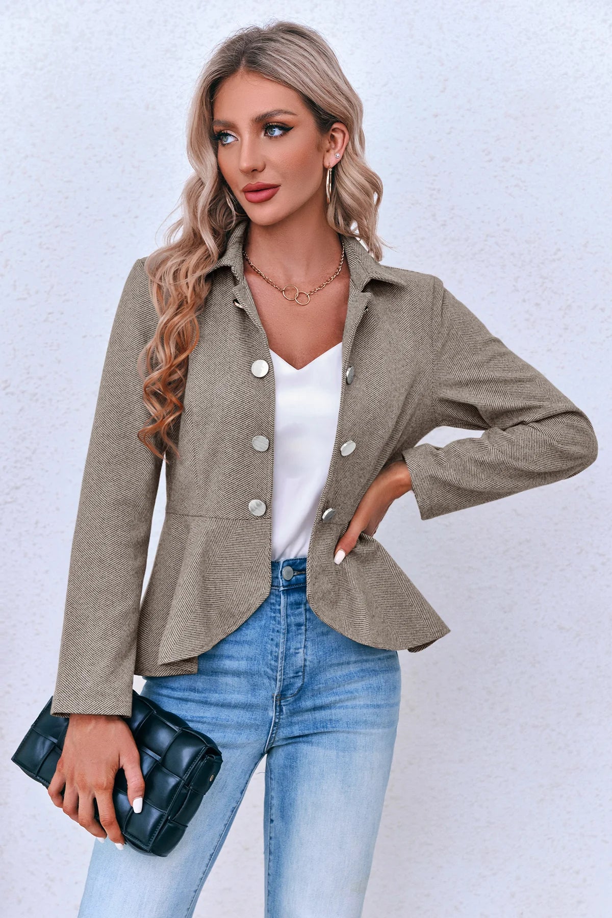 Women Khaki Elegant Blazer | CicyBell