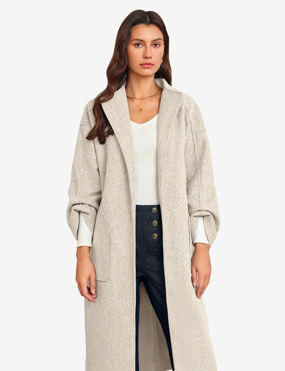 Womens Khaki Long Pea Coats 1