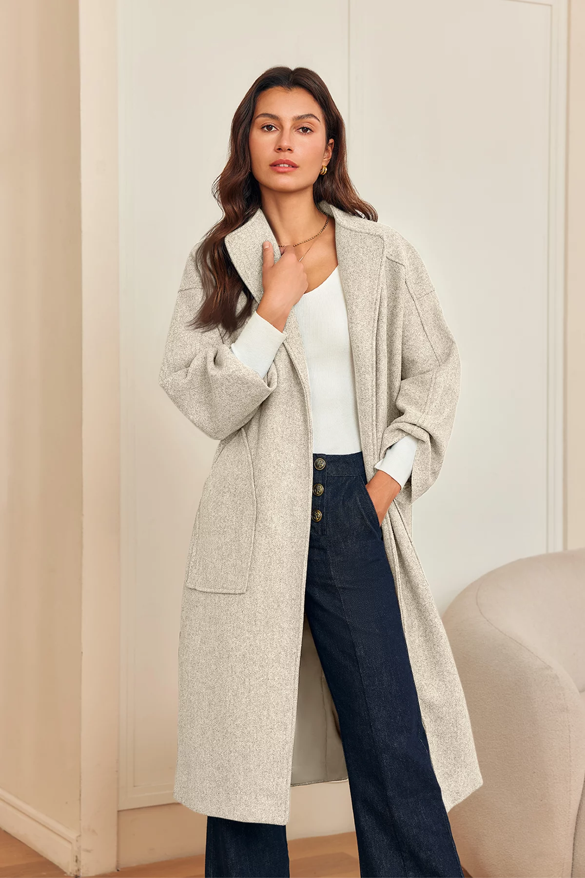 Womens Khaki Long Pea Coats 3