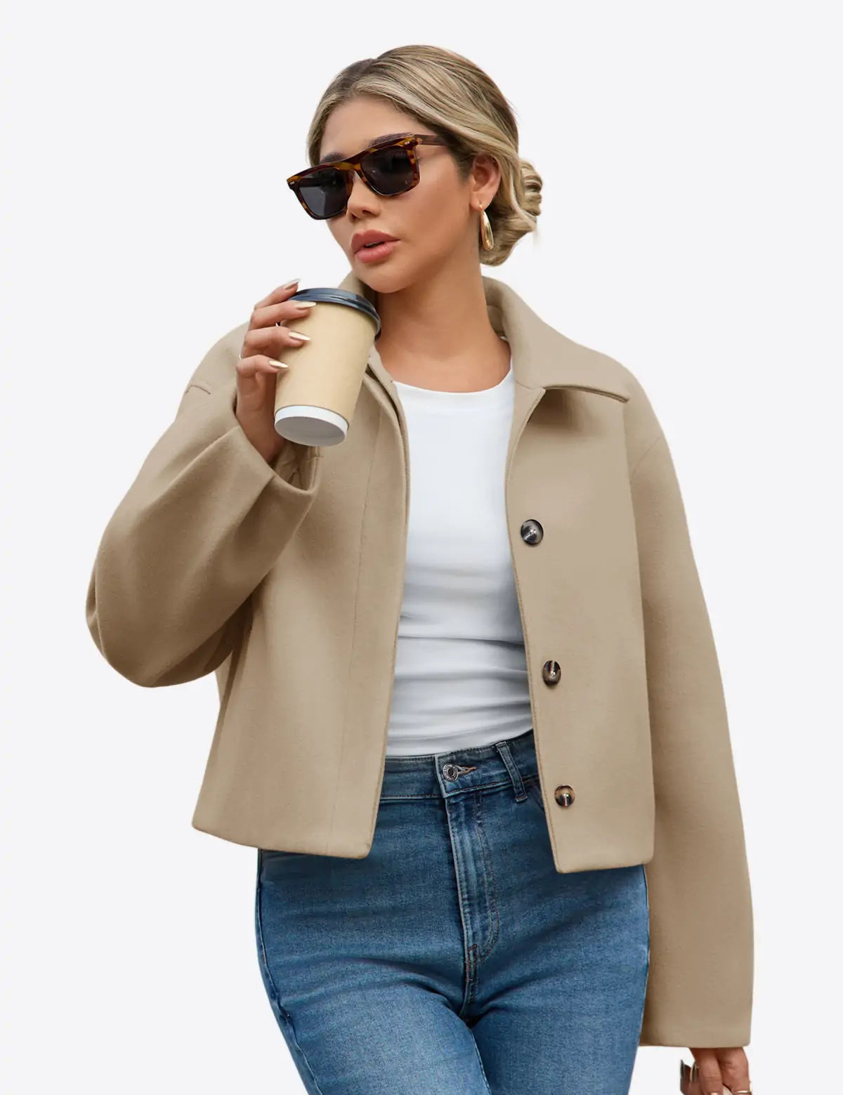 Womens Camel Cropped Pea Coat 1