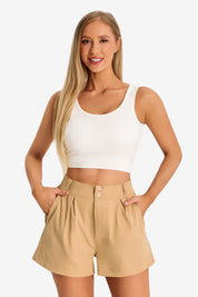 Womens Khaki High Waisted Shorts 1