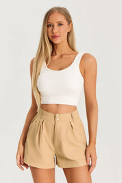 Womens Khaki High Waisted Shorts 2