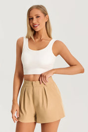 Womens Khaki High Waisted Shorts 3