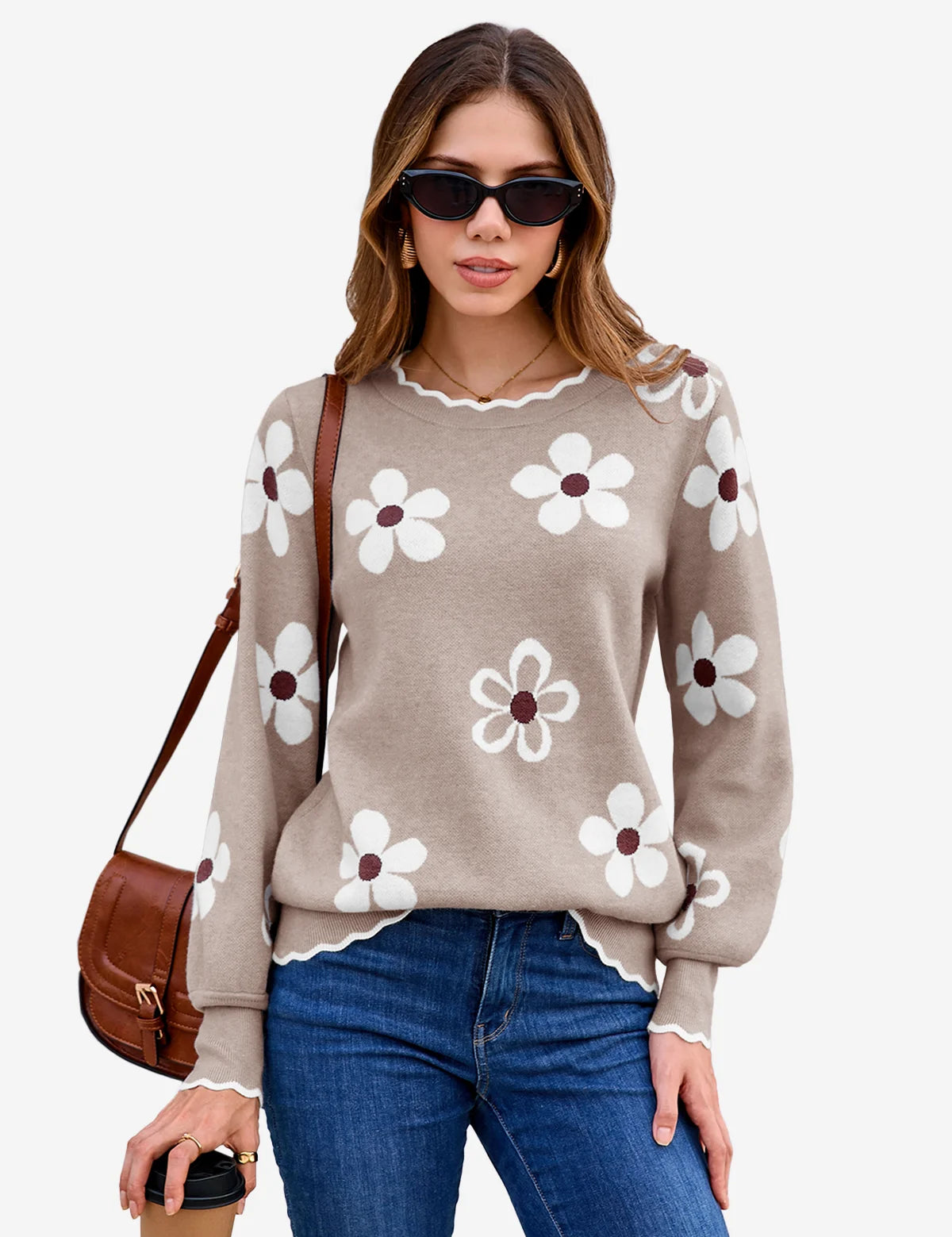 Womens Khaki Crew Neck Sweater 1