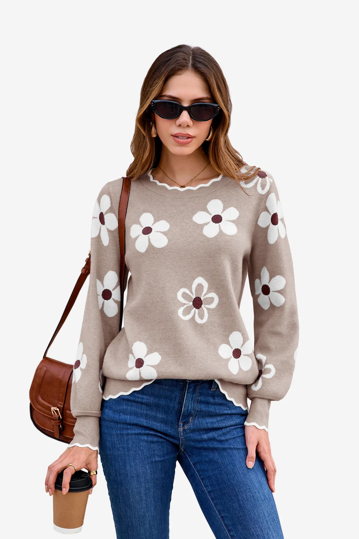 Womens Khaki Crew Neck Sweater 1