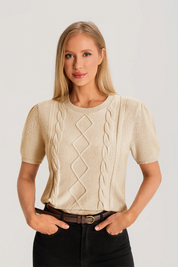 Womens Khaki Puff Short Sleeve Sweater 3
