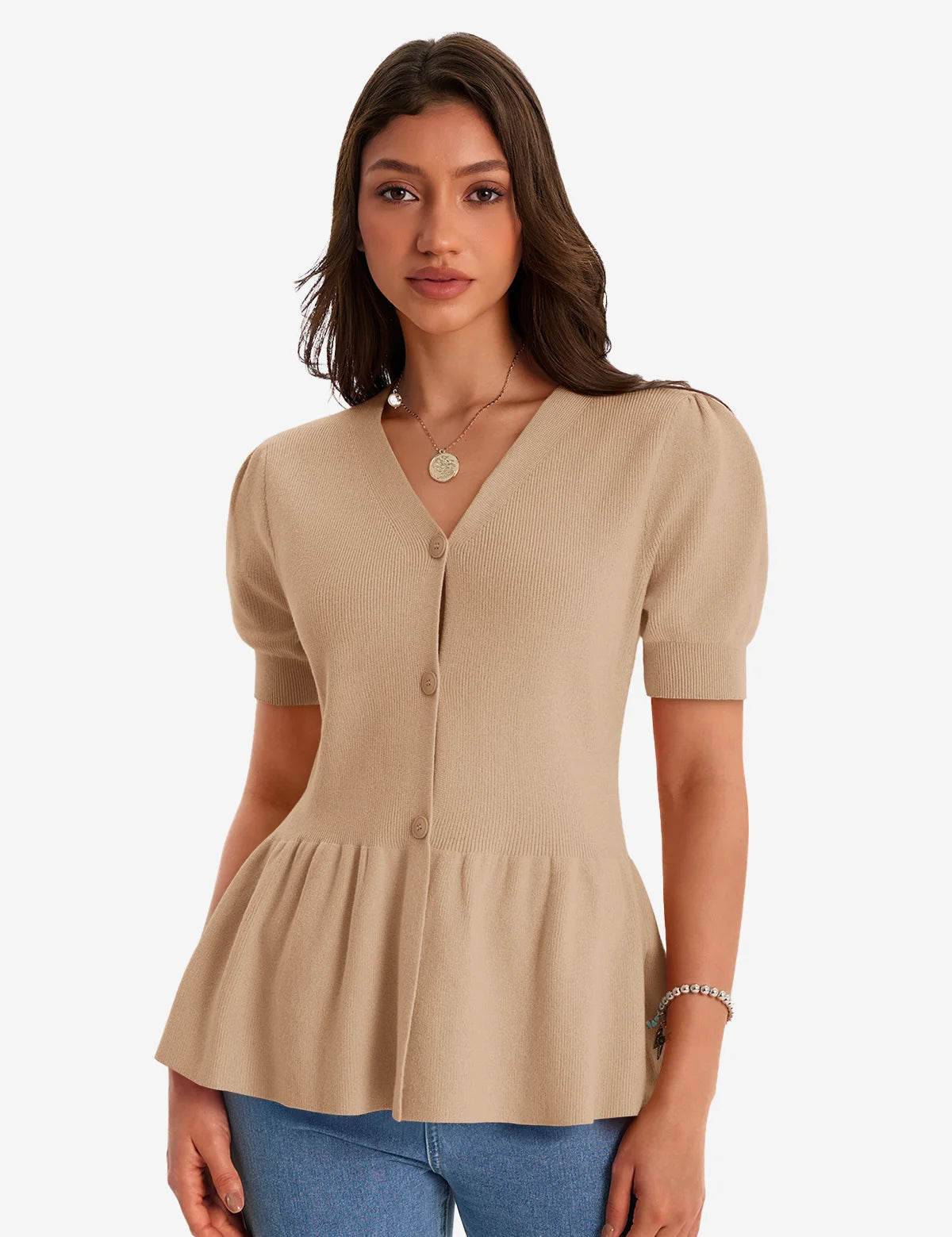 Womens Khaki Knit Sweaters 1