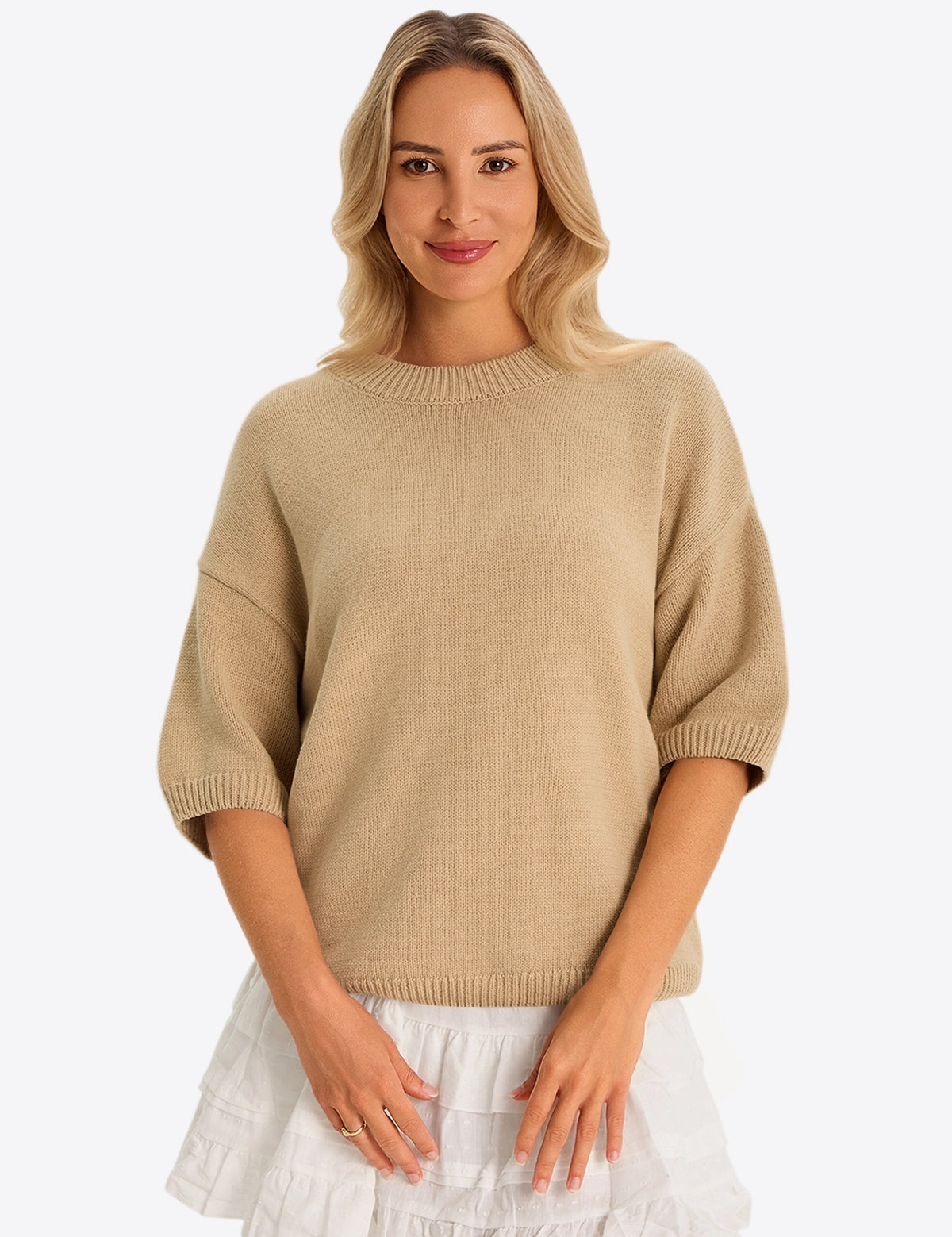 Womens Khaki Half Sleeve Sweaters 1