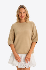 Womens Khaki Half Sleeve Sweaters 1
