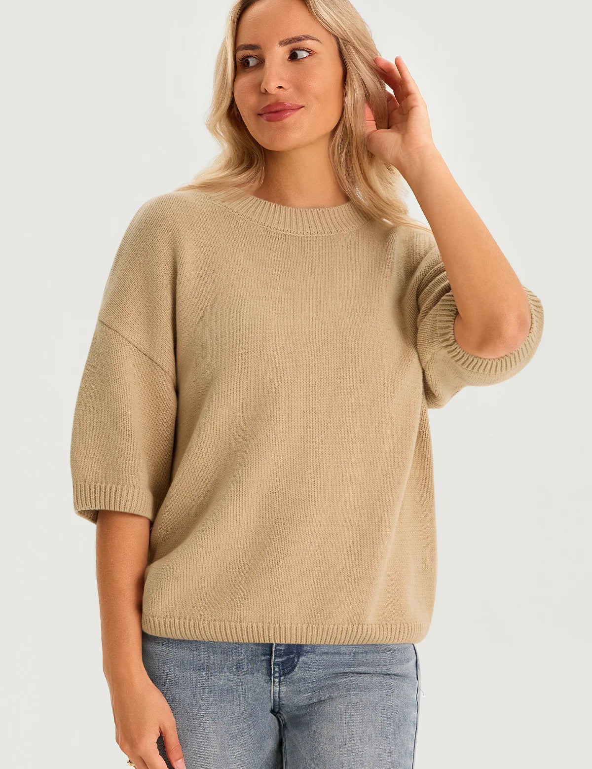 Womens Khaki Half Sleeve Sweaters 2