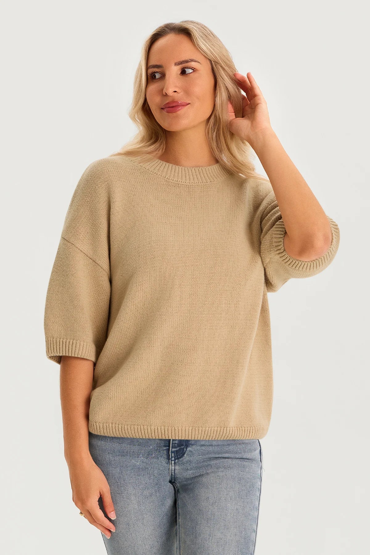 Womens Khaki Half Sleeve Sweaters 2