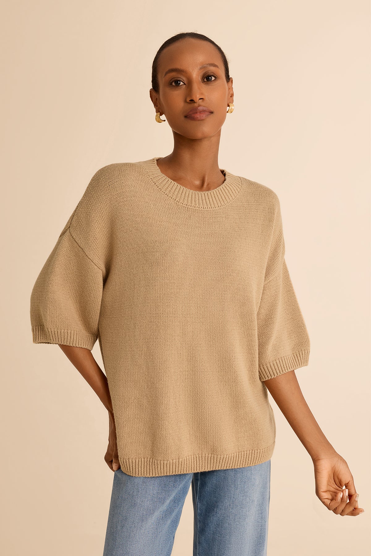 Womens Khaki Half Sleeve Sweaters | CicyBell