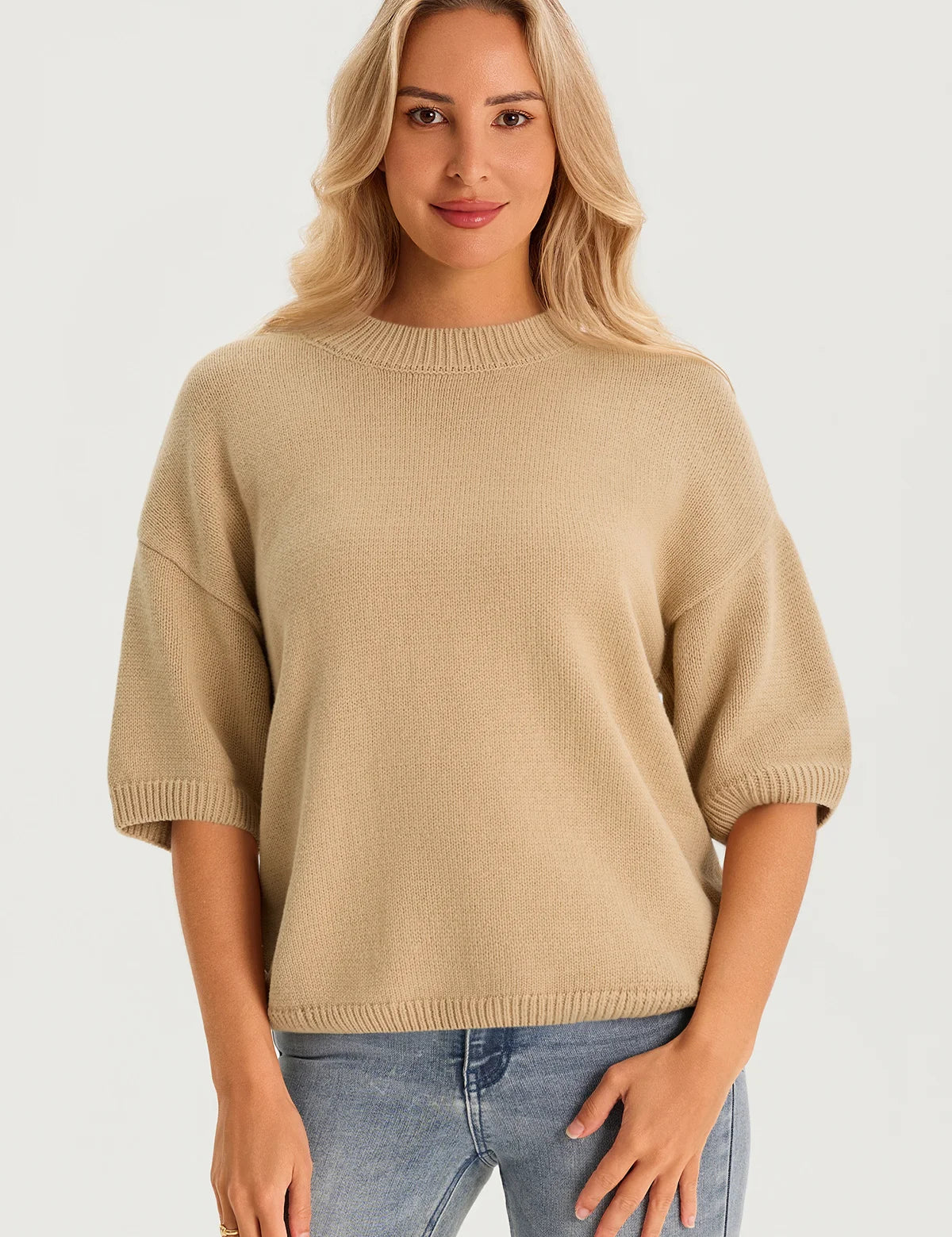 Womens Khaki Half Sleeve Sweaters 3