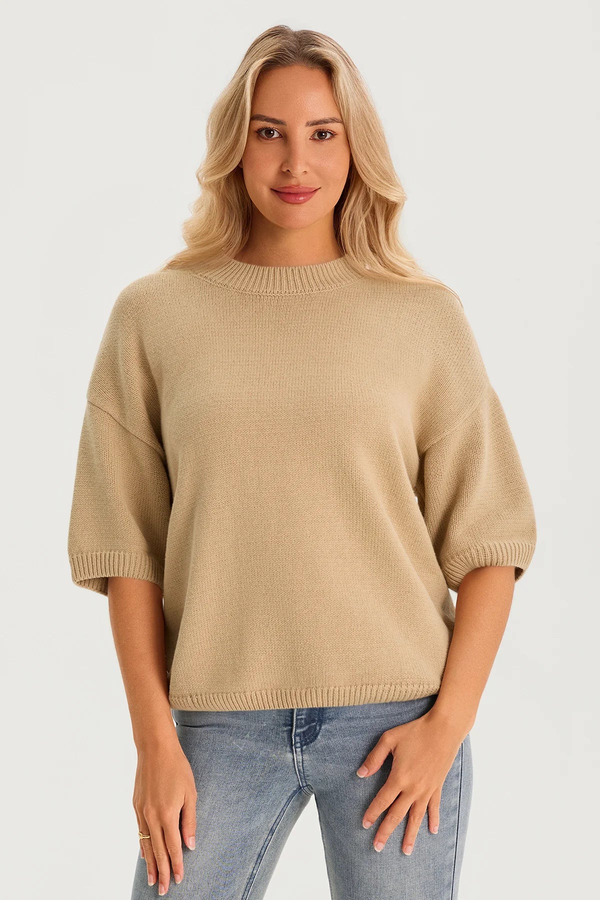 Womens Khaki Half Sleeve Sweaters 3