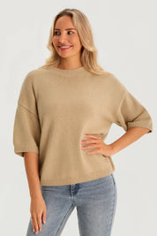 Womens Khaki Half Sleeve Sweaters | CicyBell