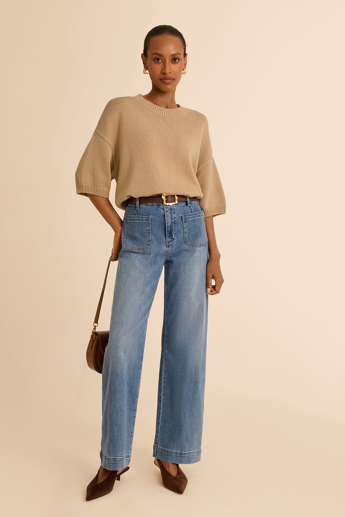 Womens Khaki Half Sleeve Sweaters | CicyBell