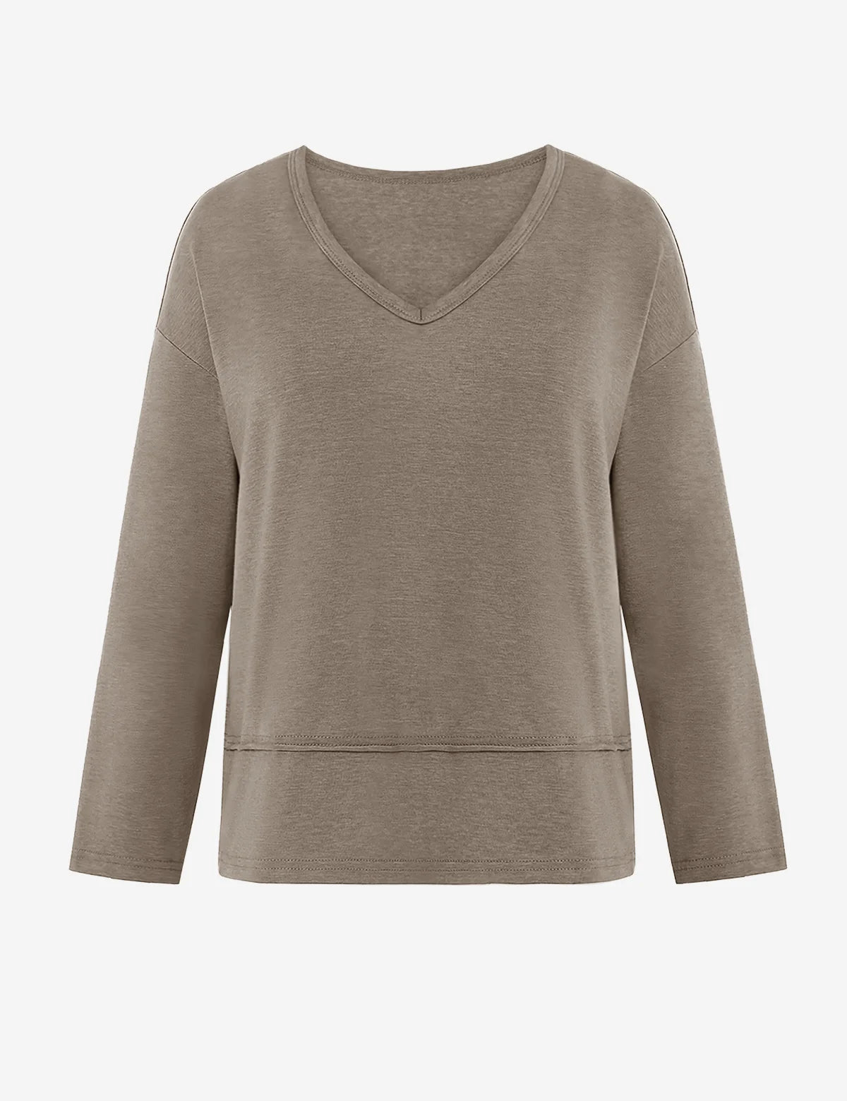 Womens Khaki V Neck Casual Flowy Tops 2
