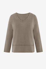 Womens Khaki V Neck Casual Flowy Tops 2