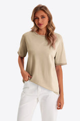 Womens Khaki Summer Crew Neck T Shirts 1