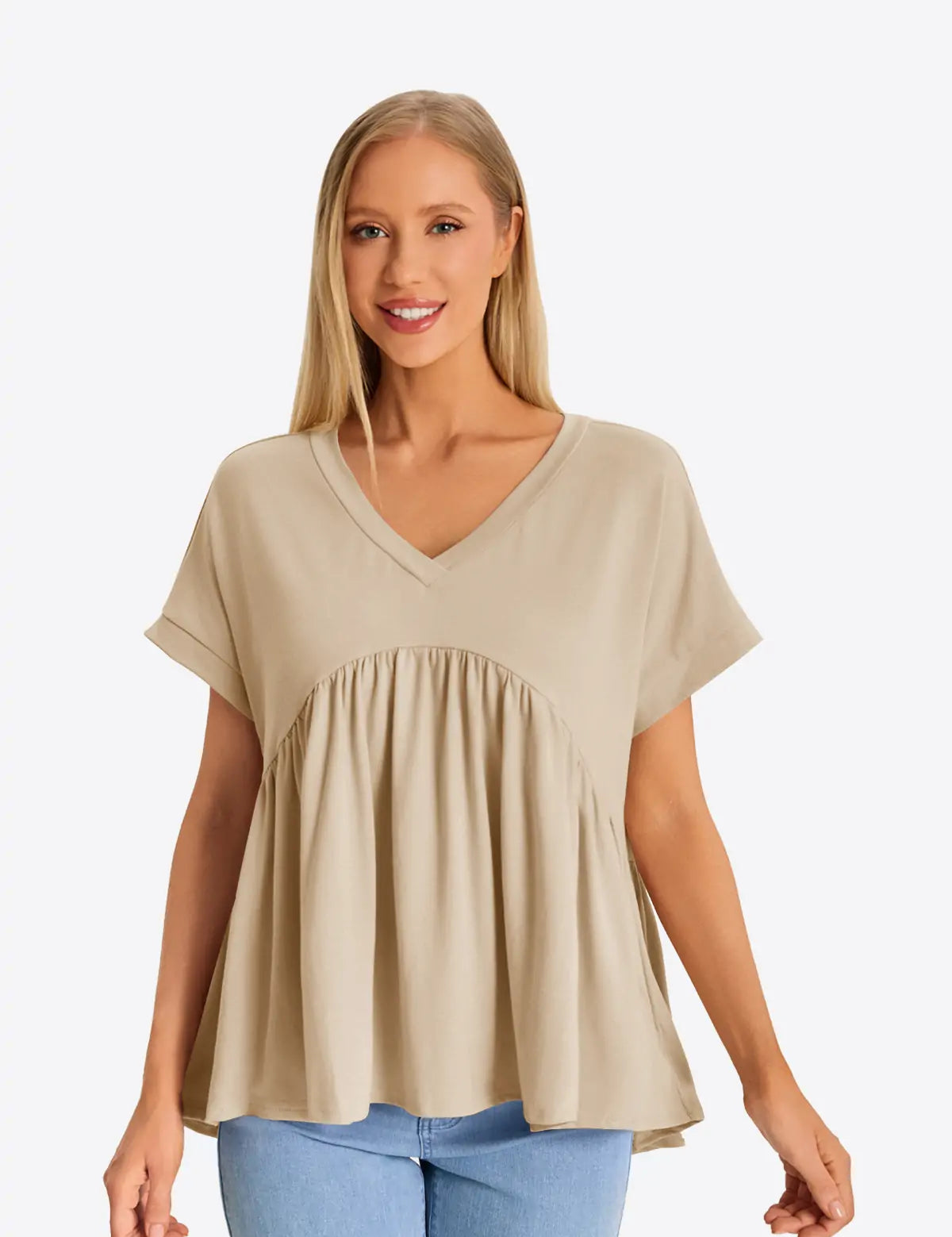 Womens Khaki Summer Peplum Tops 1