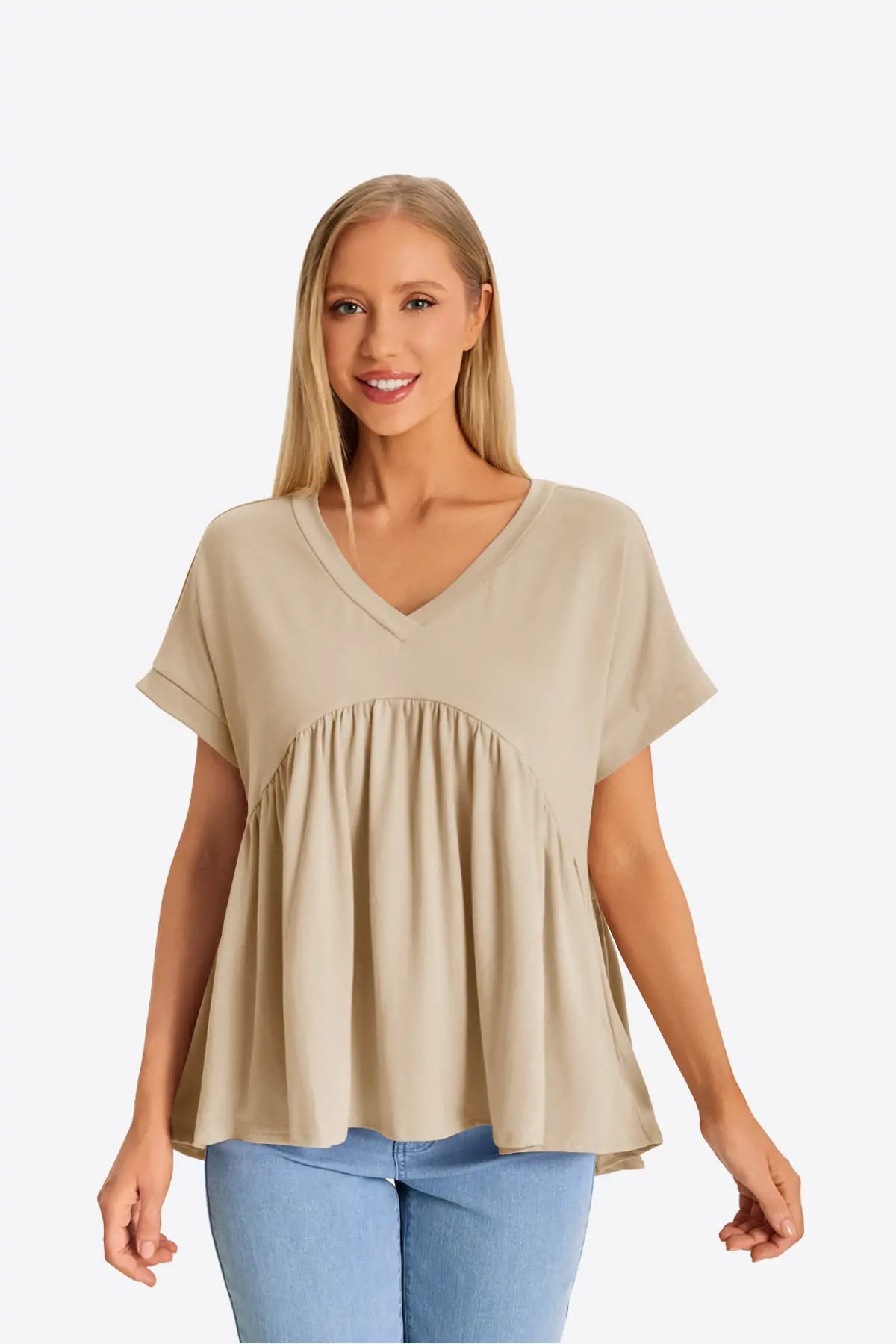 Womens Khaki Summer Peplum Tops 1