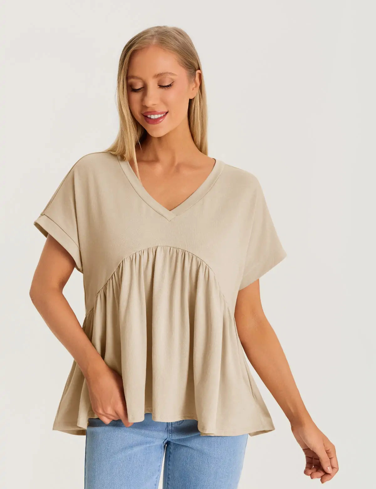 Womens Khaki Summer Peplum Tops 2