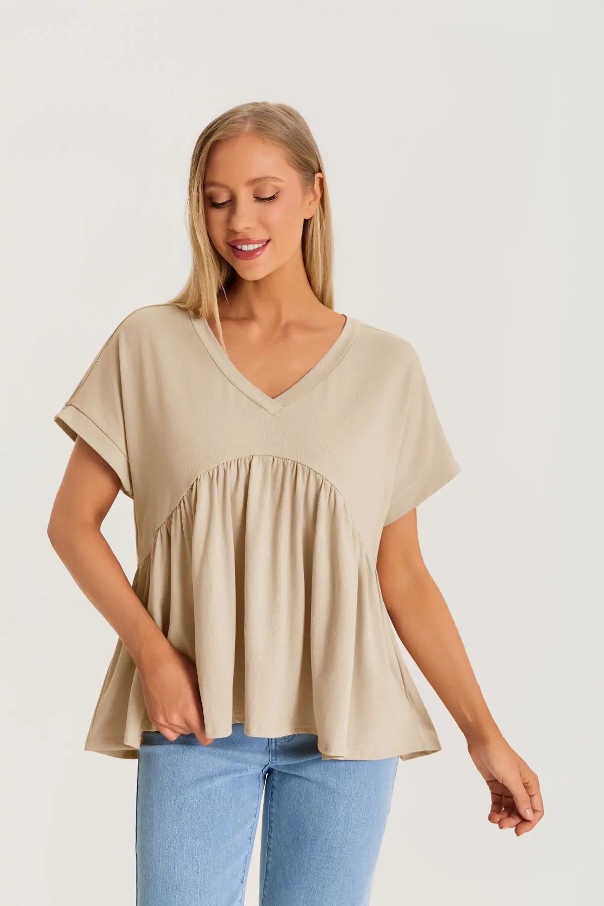 Womens Khaki Summer Peplum Tops 2
