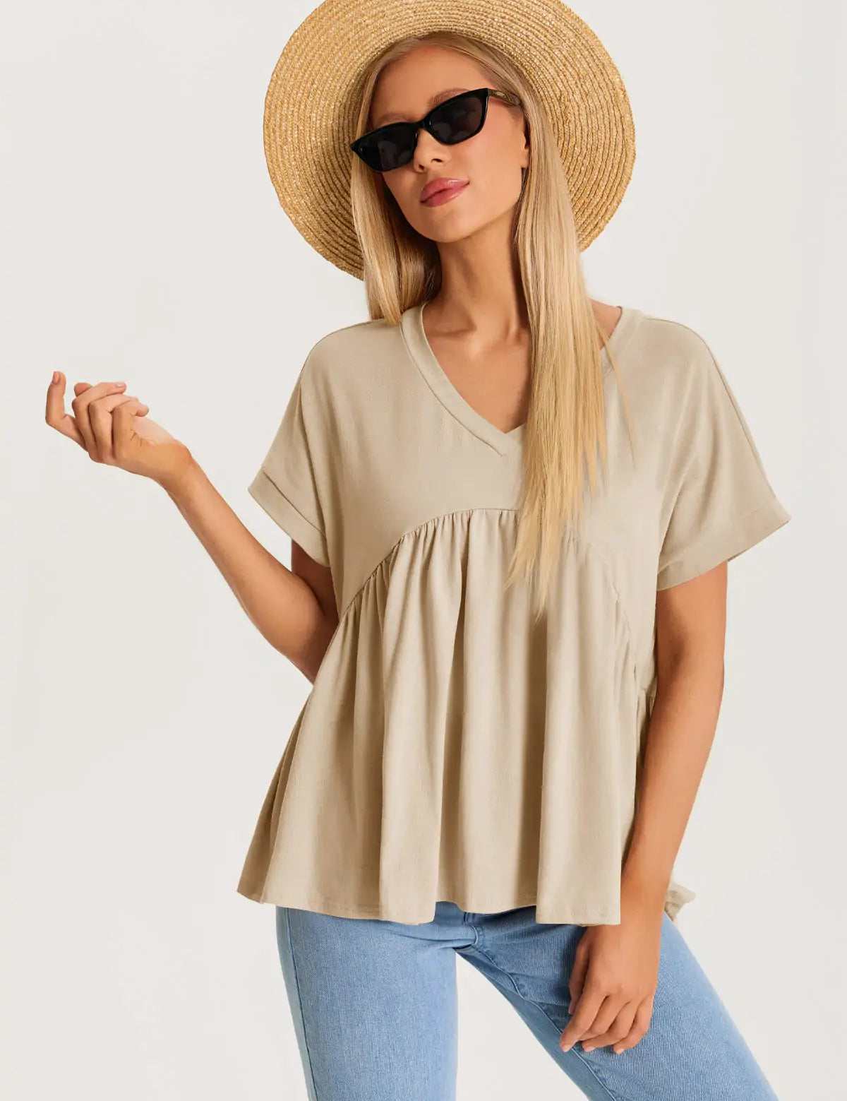 Womens Khaki Summer Peplum Tops 3
