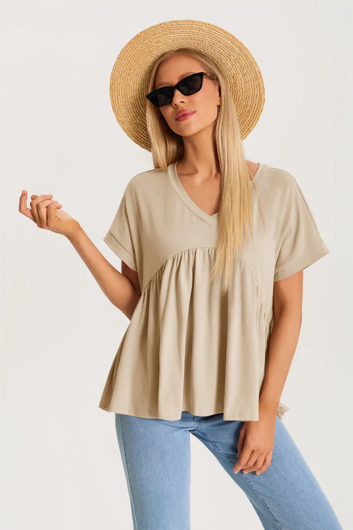 Womens Khaki Summer Peplum Tops 3