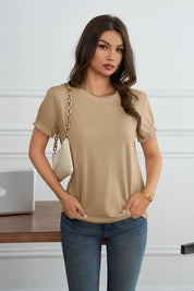 Womens Khaki Ruffle Short Sleeve T Shirt 3