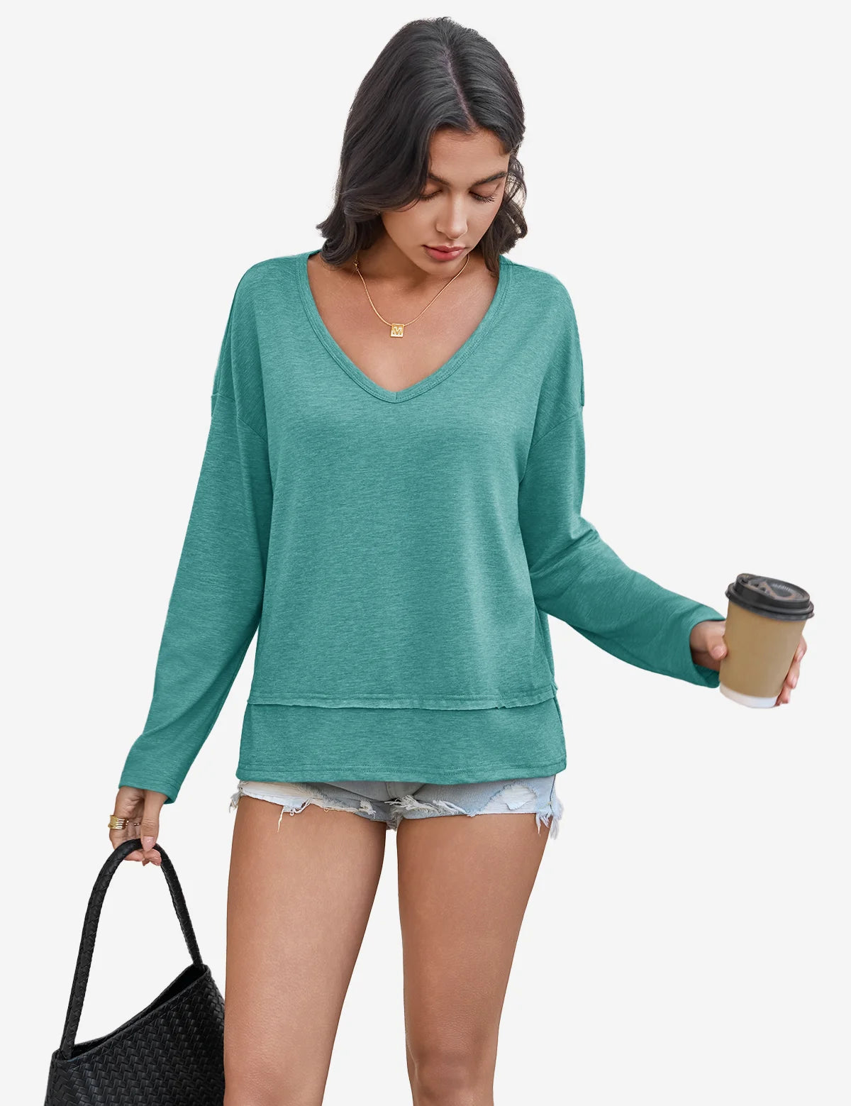 Womens Lake Blue Long Sleeve T Shirts 1