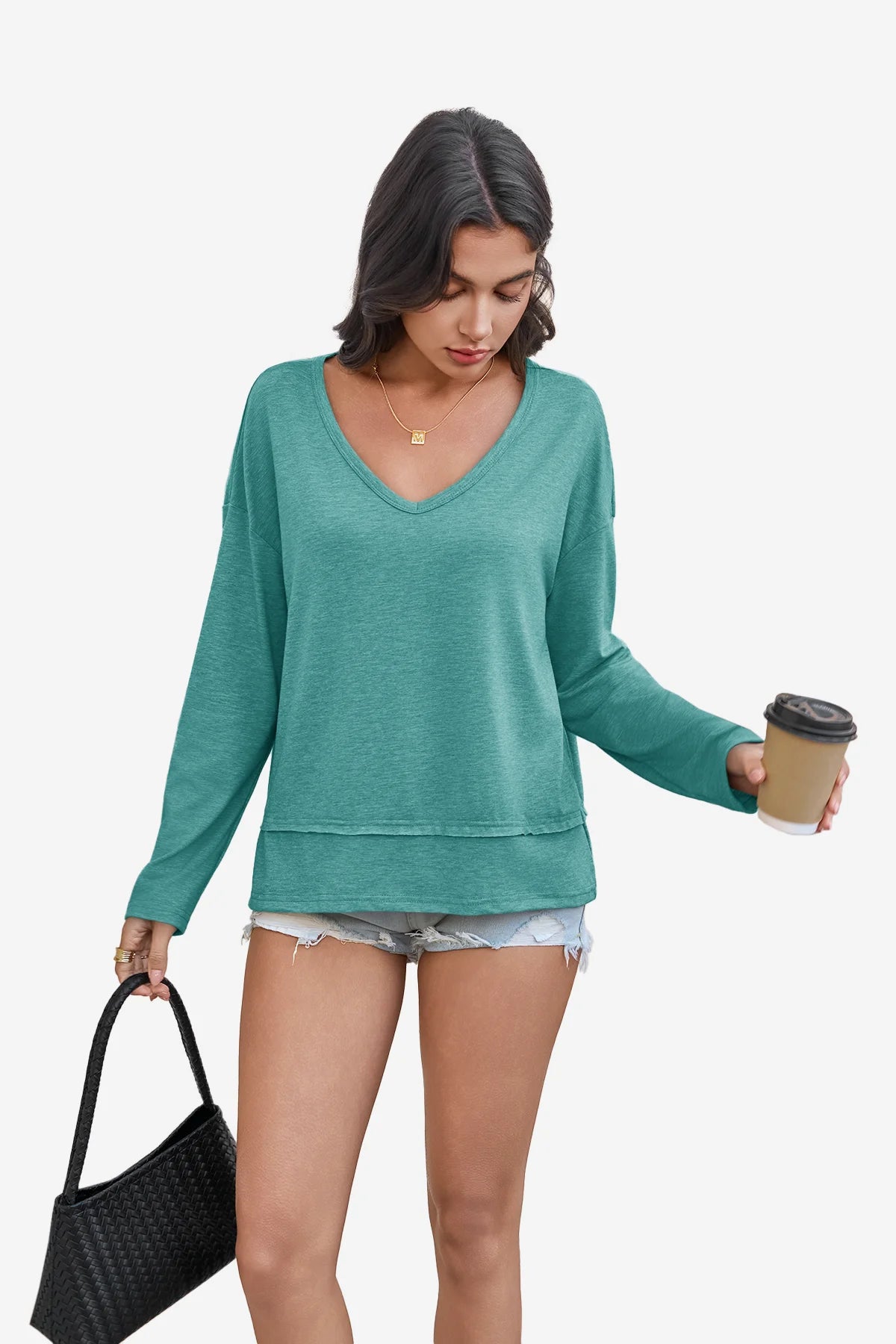 Womens Lake Blue Long Sleeve T Shirts 1