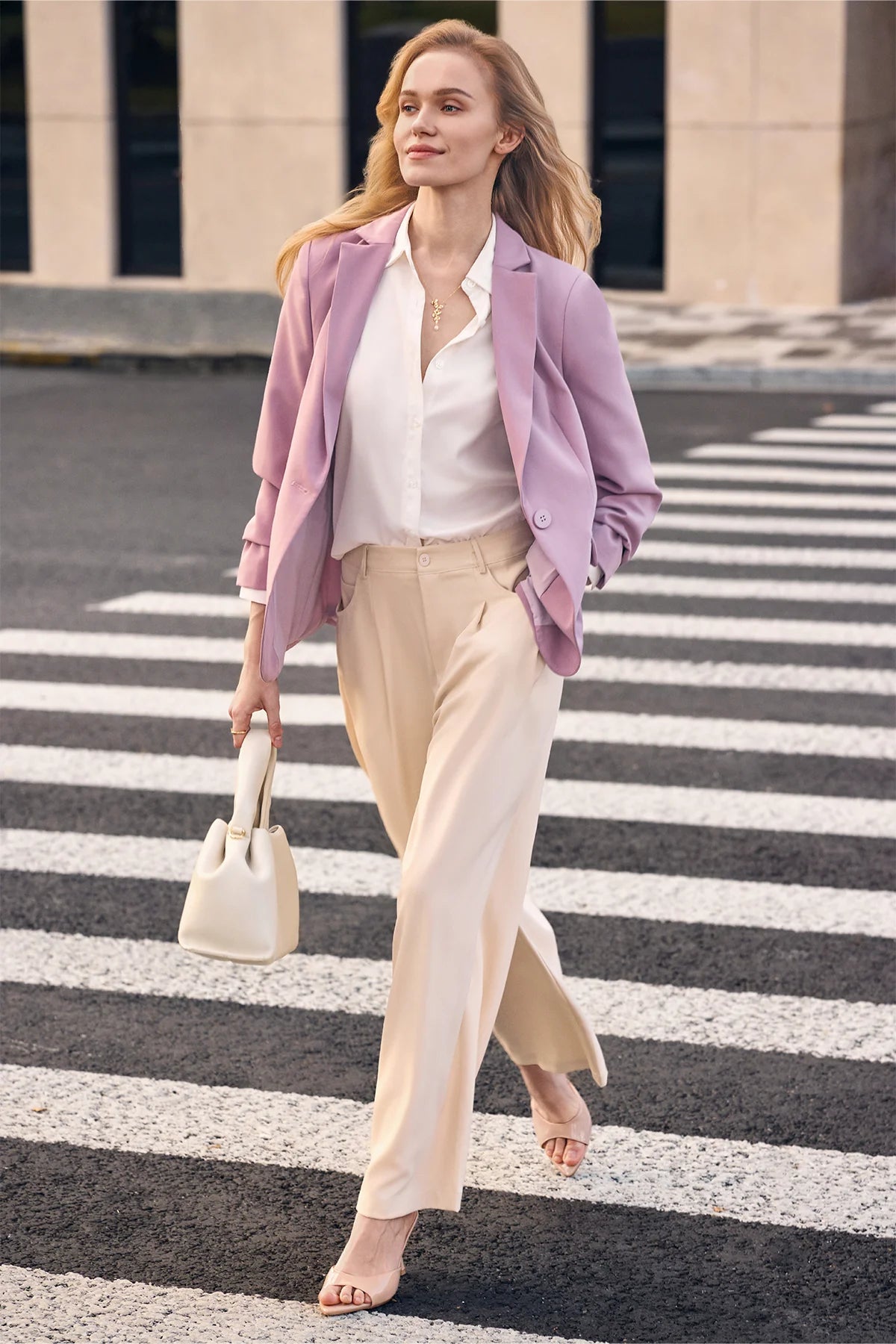 Womens Lavender Casual Work Blazers 3